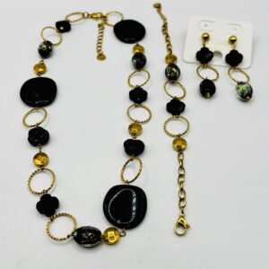 Parure pierres noires et doré