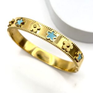 Bracelet fleurs bleu et doré