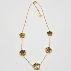 Collier fleurs maron glacé