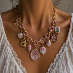 Collier bibelots rose bonbons